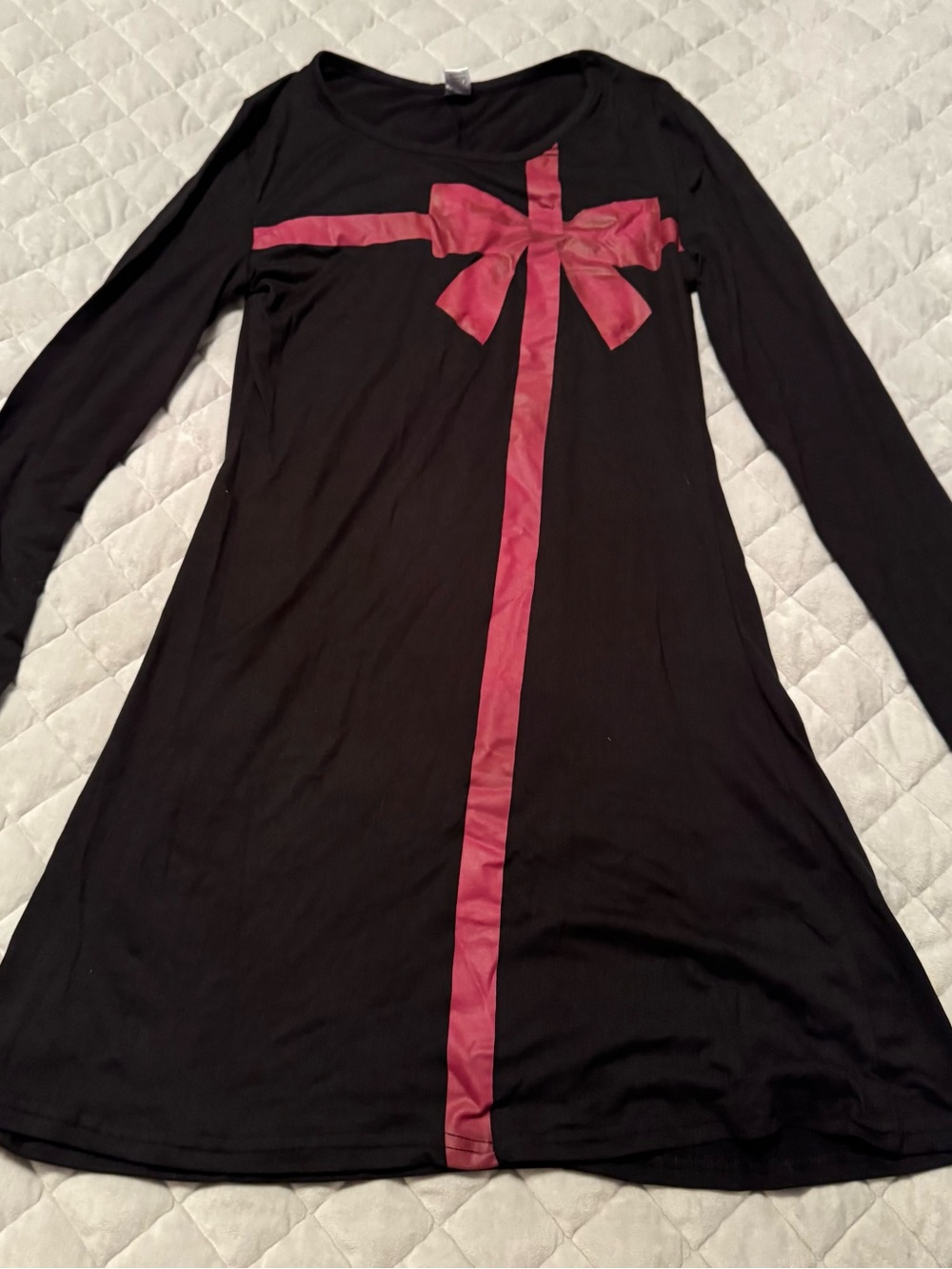 Black Long Sleeve Dress with Red Ribbon Detail